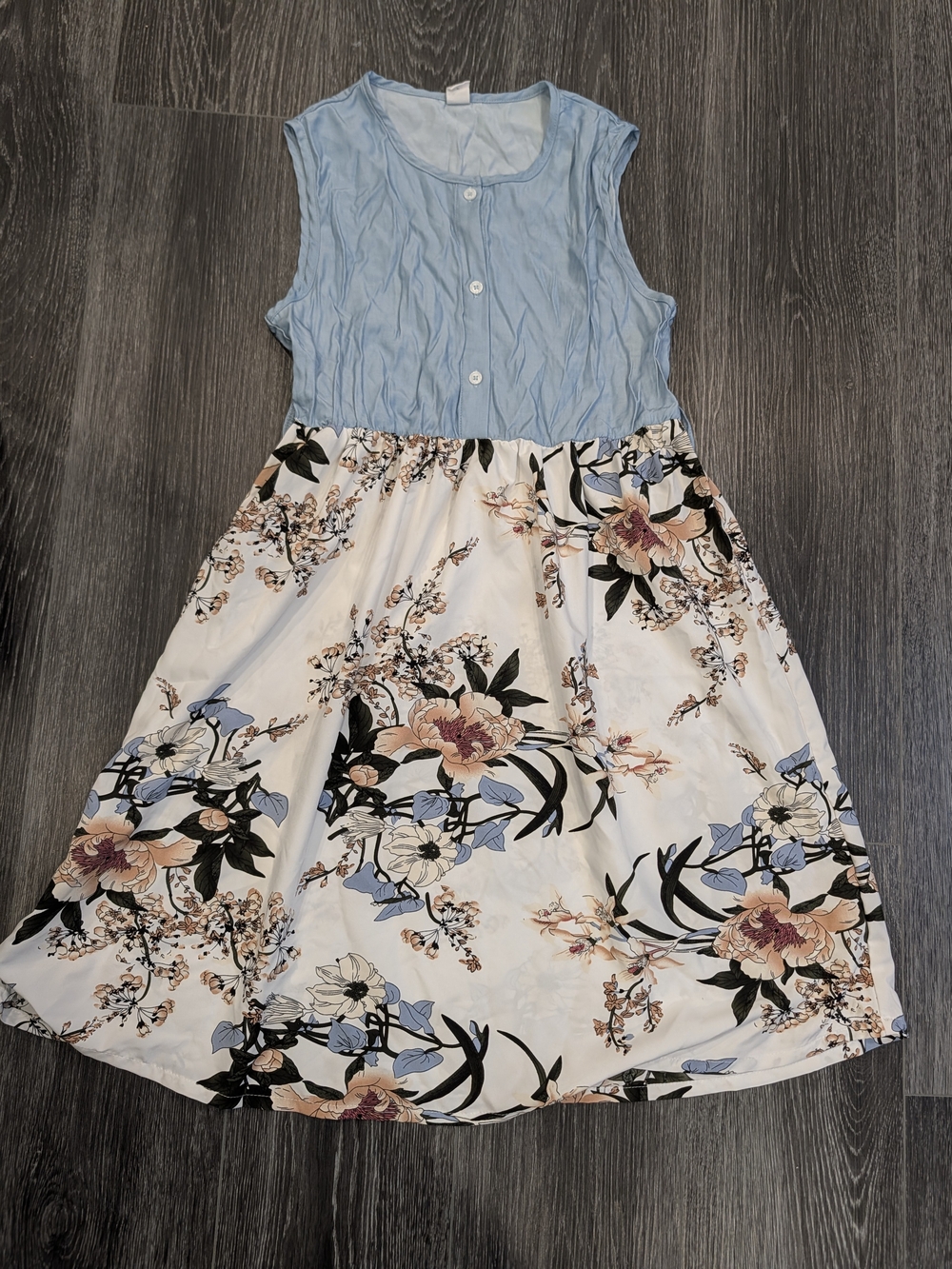 Kids Floral Casual Dress in Blue & White
